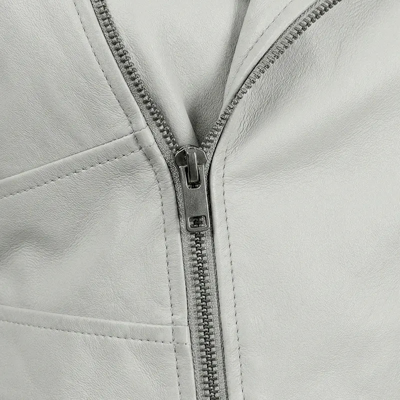 Aurora Women’s White Peplum Leather Jacket