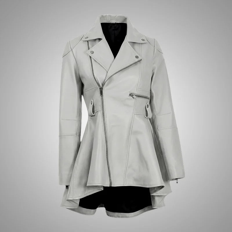 Aurora Women’s White Peplum Leather Jacket