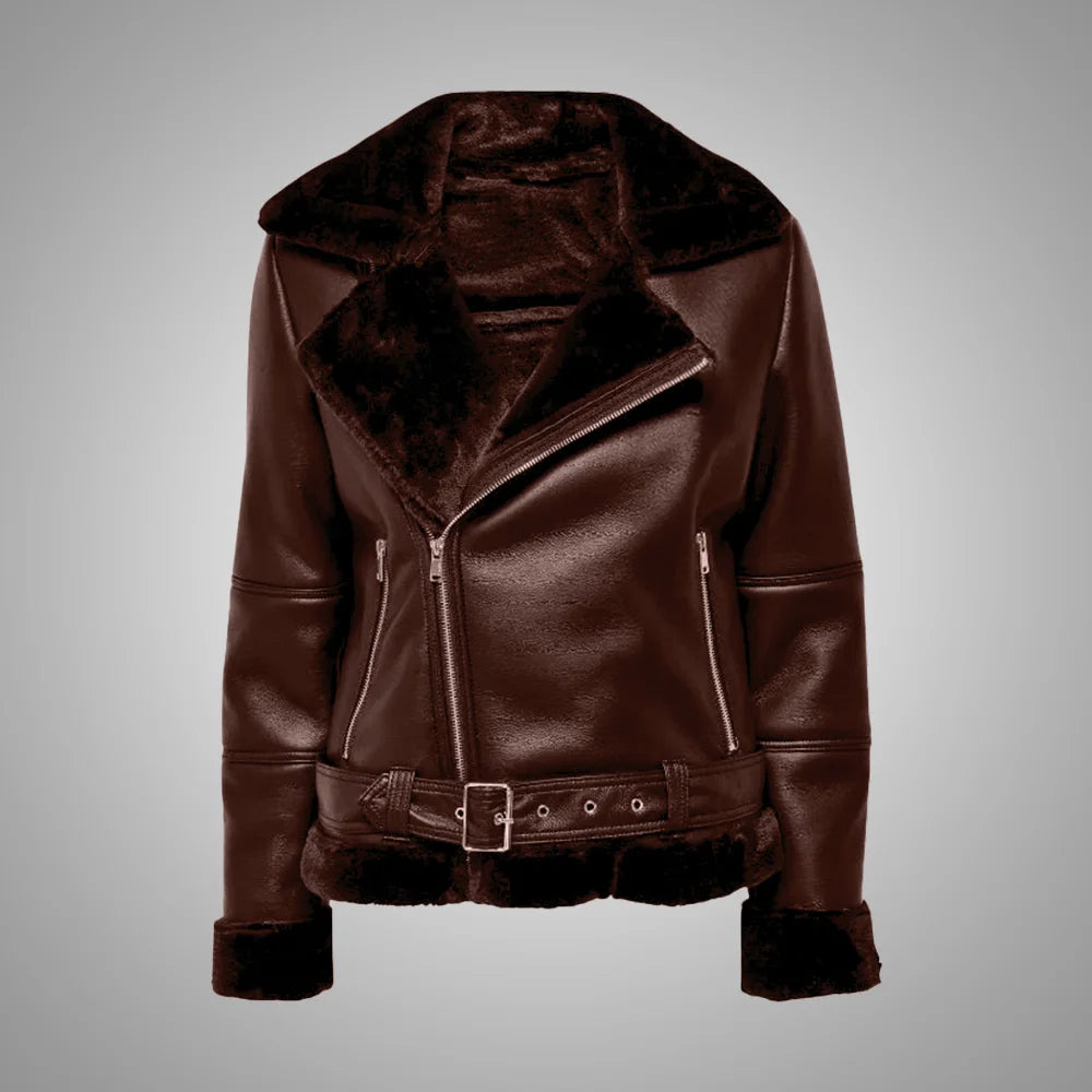 Women’s Burnt Mahogany Shearling Leather Jacket
