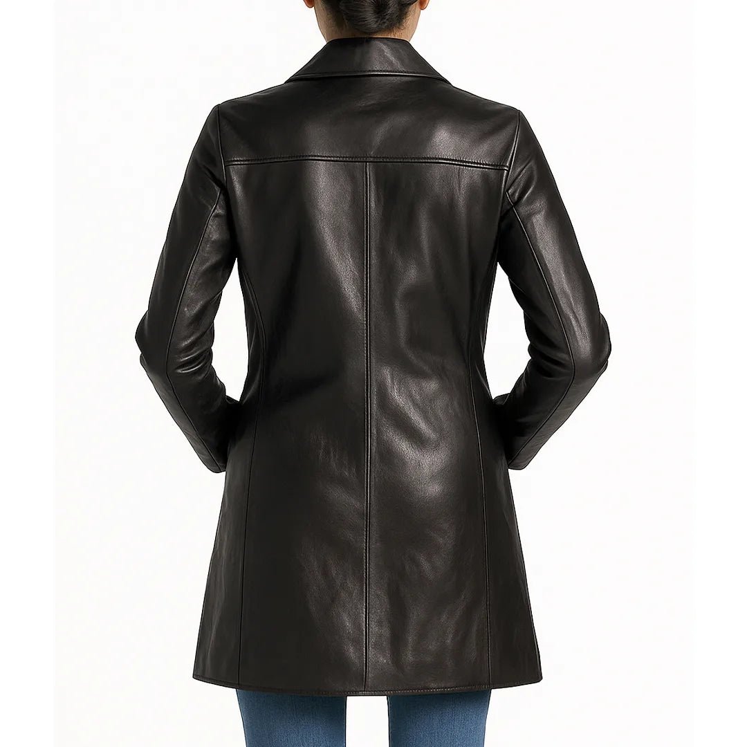 Elysian Women’s Real Leather Coat - Black
