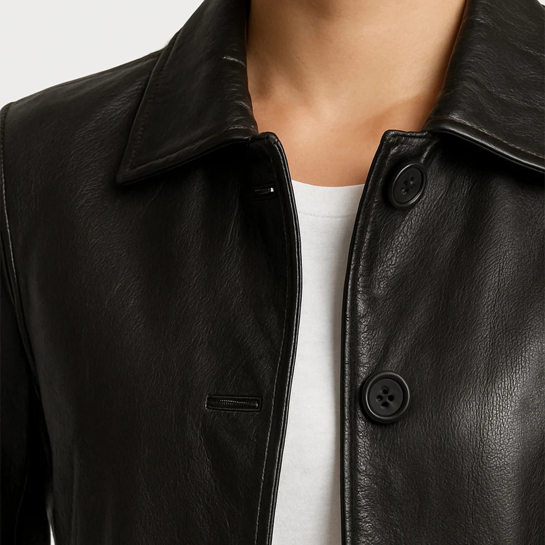 Elysian Women’s Real Leather Coat - Black