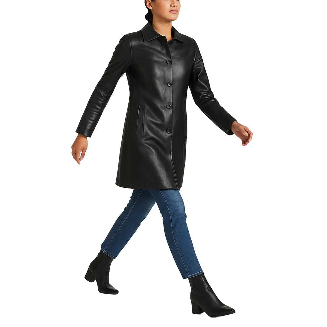 Elysian Women’s Real Leather Coat - Black