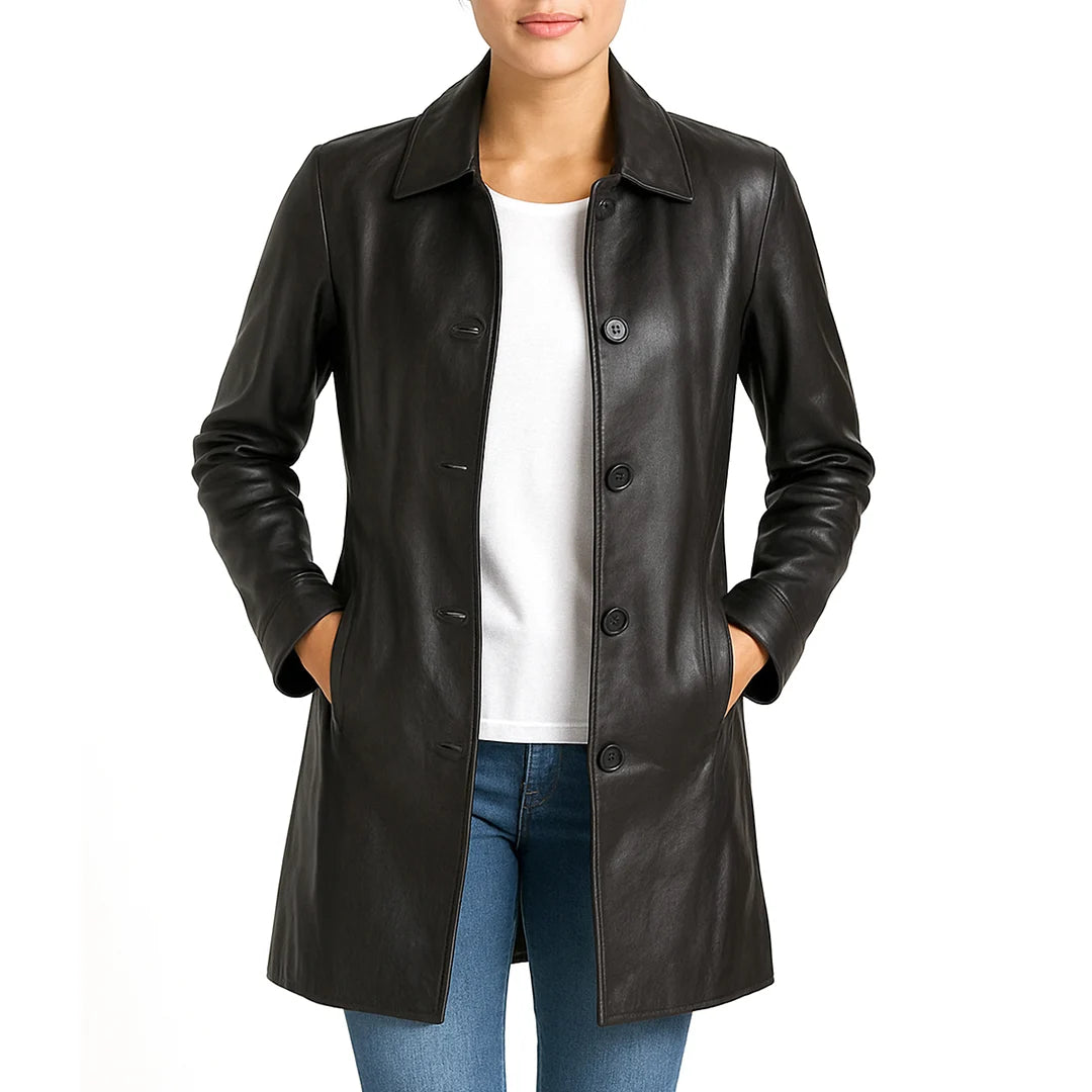 Elysian Women’s Real Leather Coat - Black