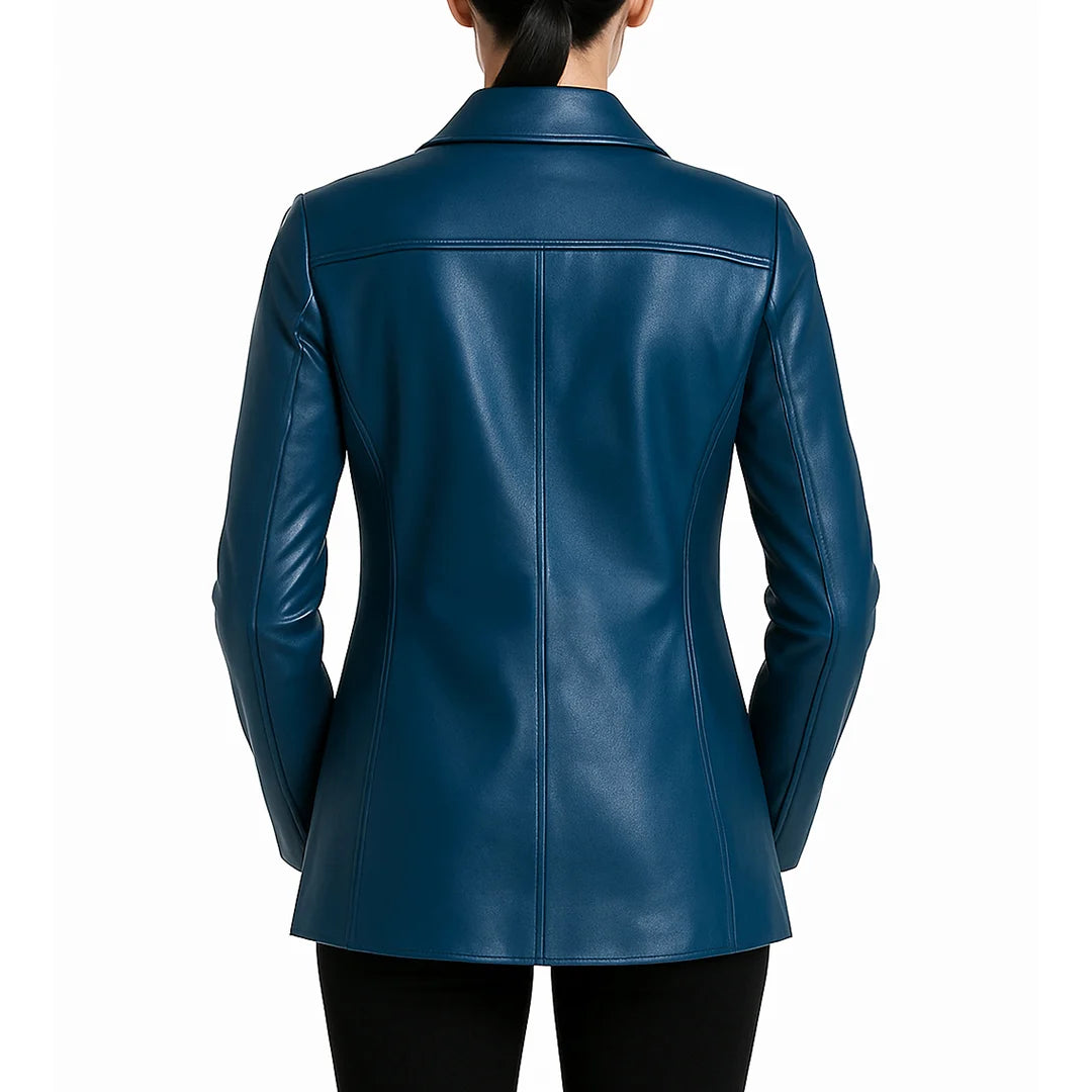 Elysian Women’s Real Leather Coat - Deep Teal Blue