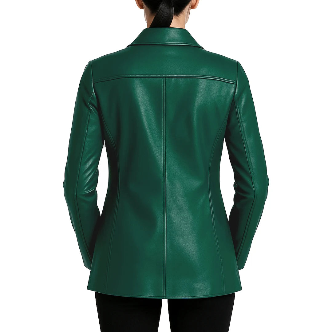Elysian Women’s Real Leather Coat - Forest Teal