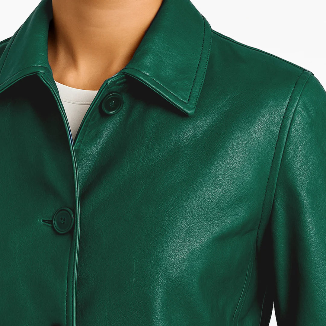 Elysian Women’s Real Leather Coat - Forest Teal