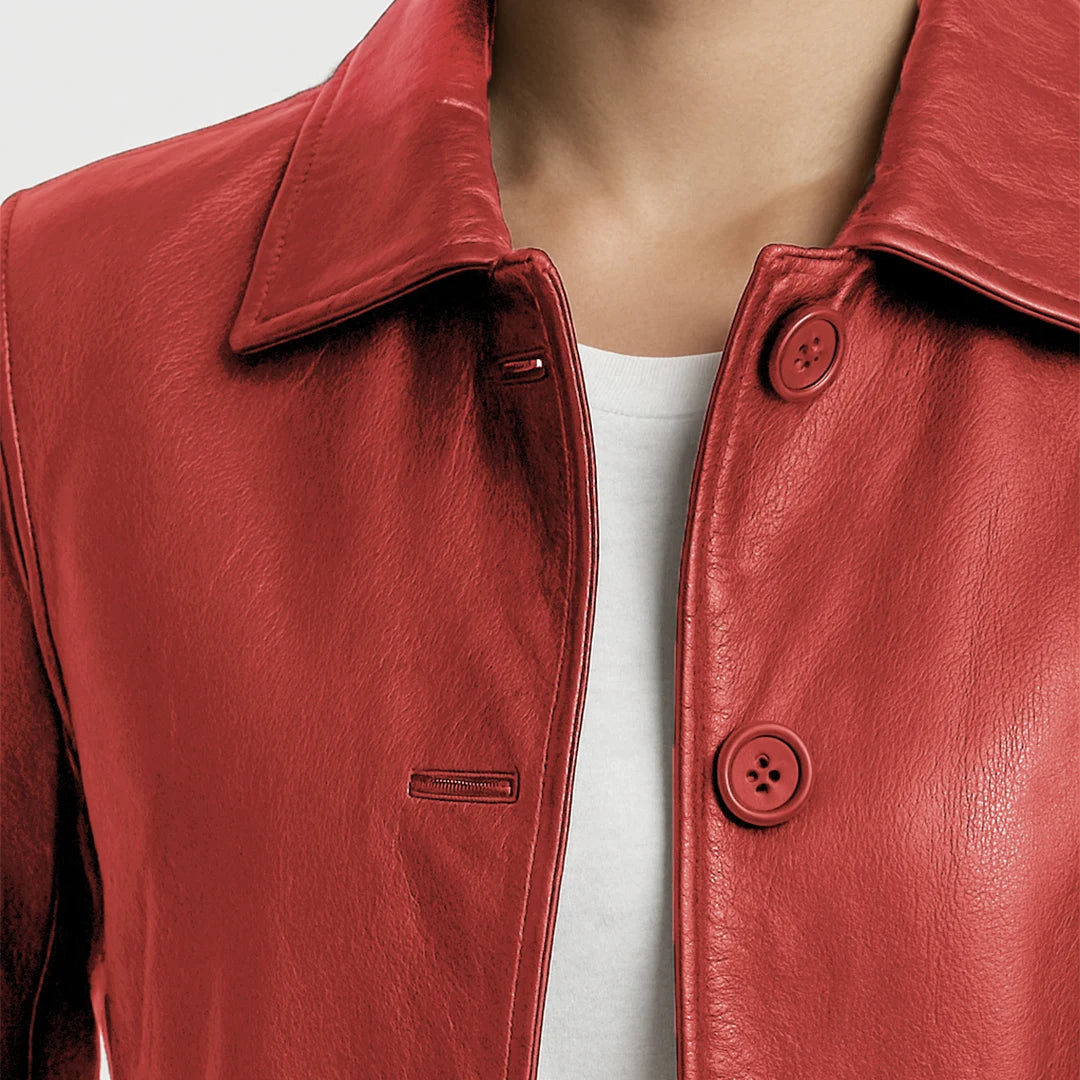 Elysian Women’s Real Leather Coat - Cinnamon Red