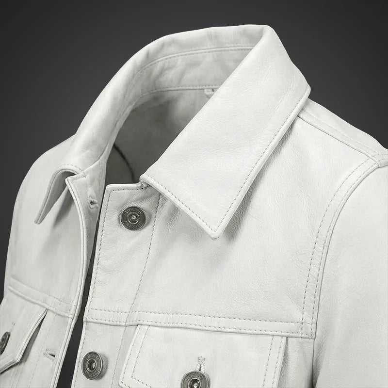 Royal Edge – Women’s White Wax Trucker Leather Jacket