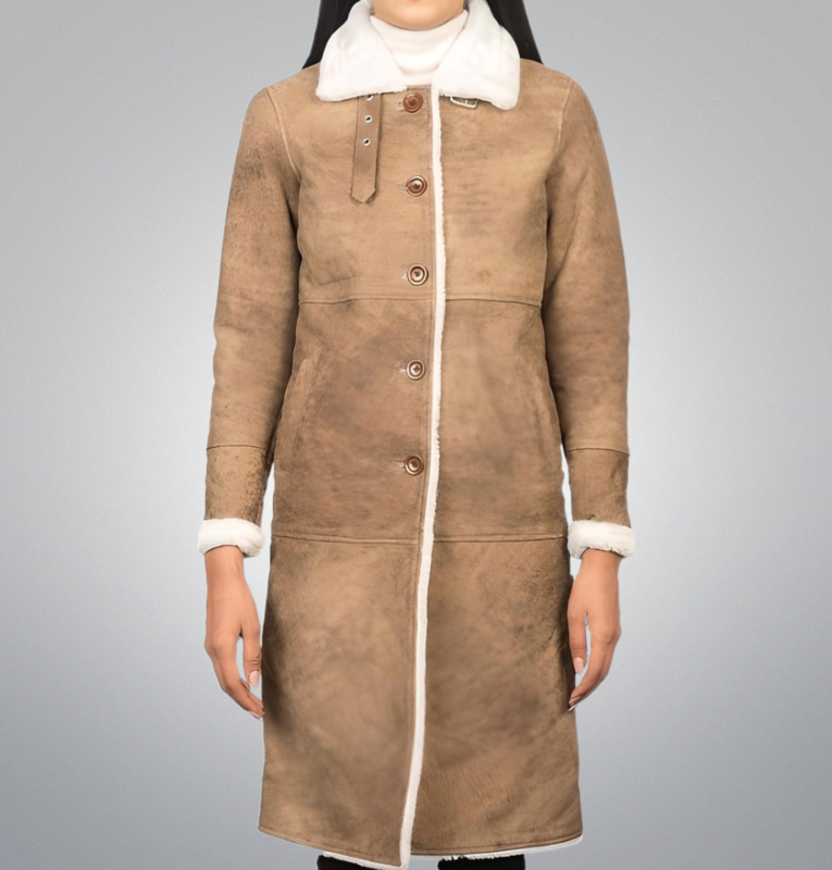 Shearling Brown Fur Leather Coat by Cuir Jackets USA
