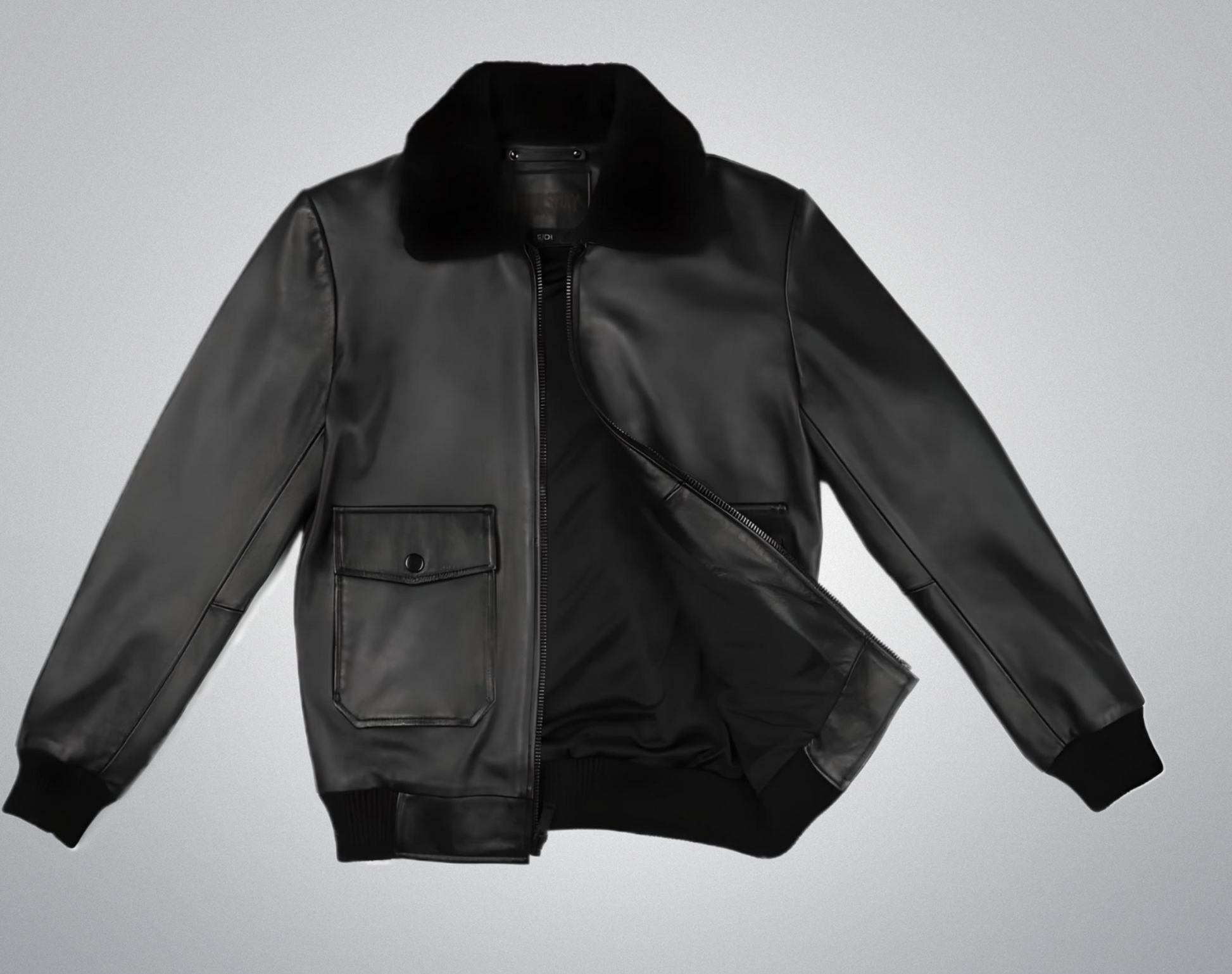 Black Fur Flight Jacket by Cuir Jackets USA