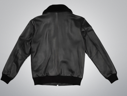 Black Fur Flight Jacket by Cuir Jackets USA