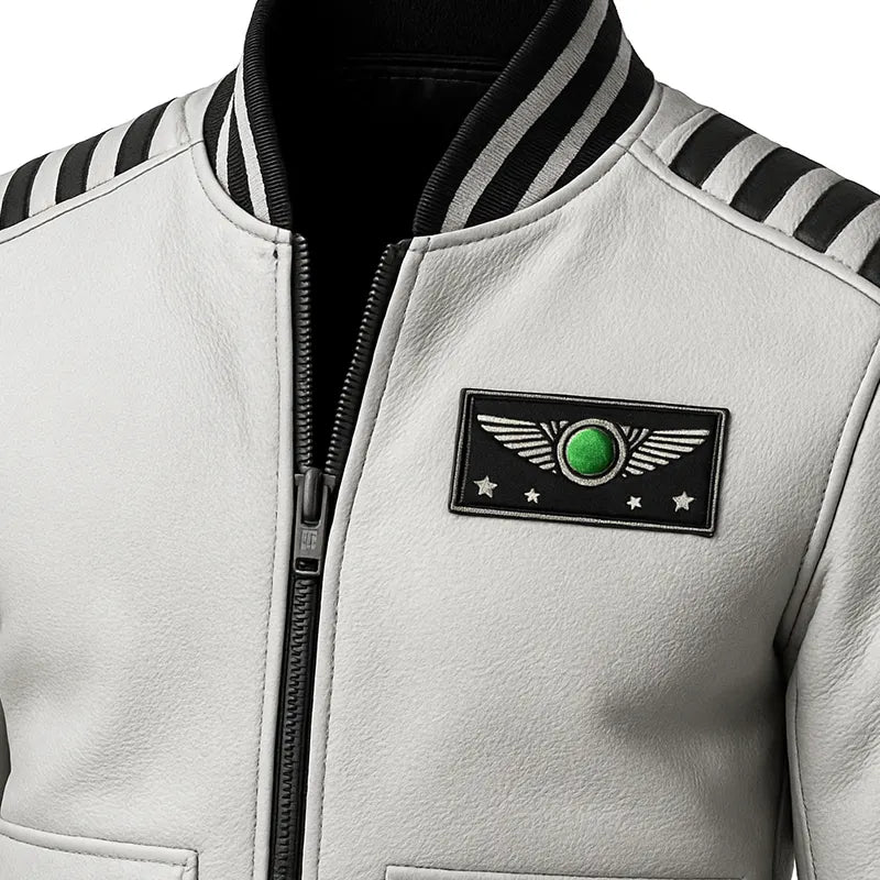 Sky Command Aviator Leather Bomber Jacket – White Edition