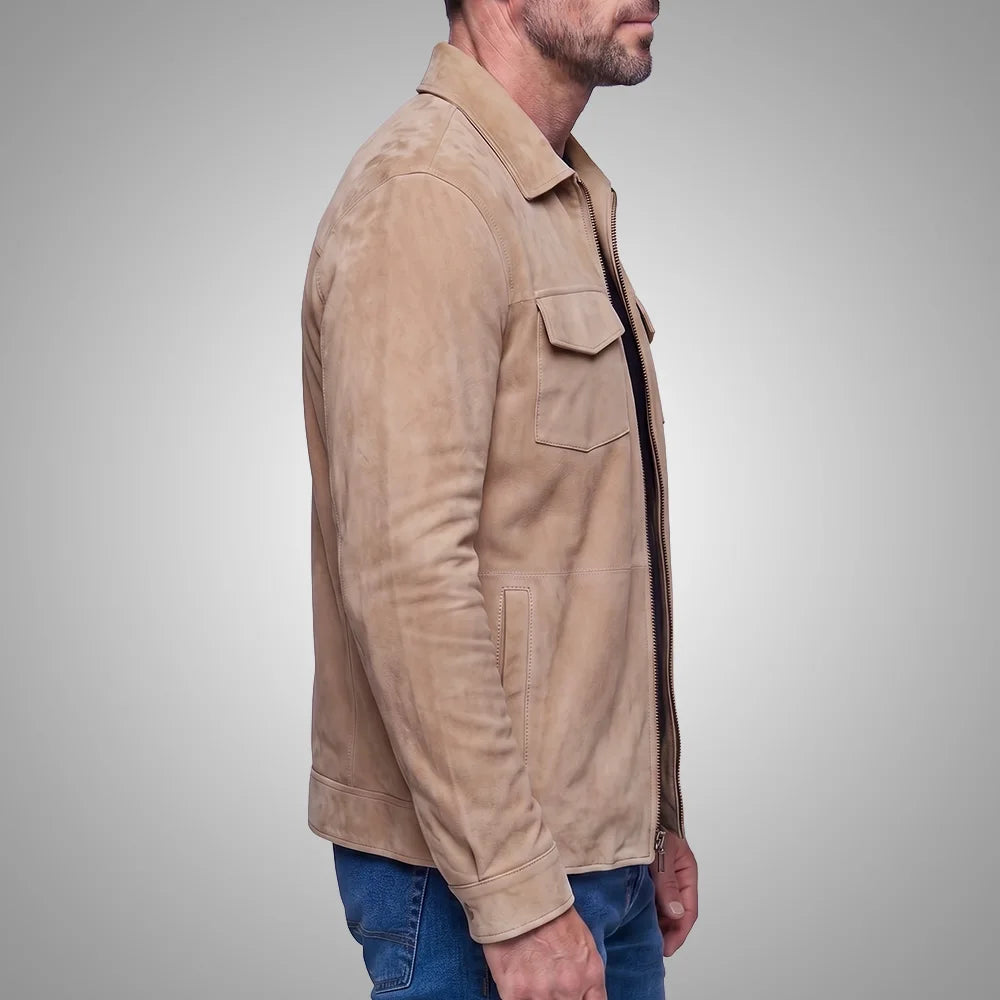 Men's Goatskin Suede Shirt Jacket | Zip-Front All Season
