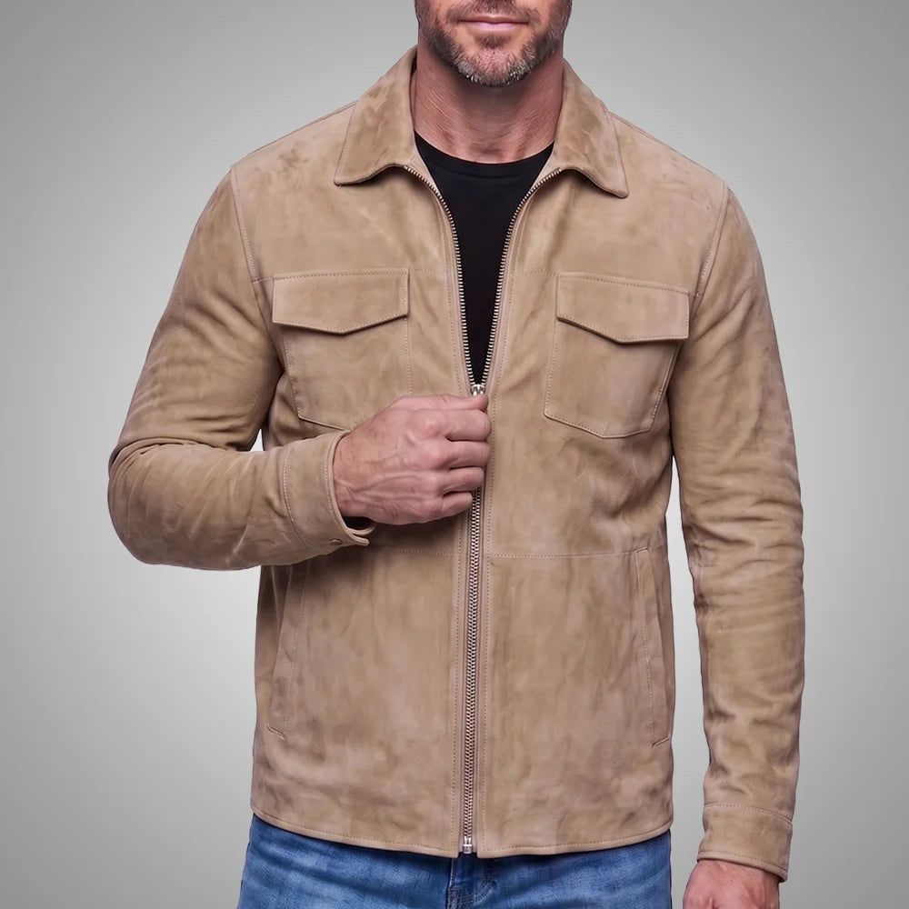 Men's Goatskin Suede Shirt Jacket | Zip-Front All Season