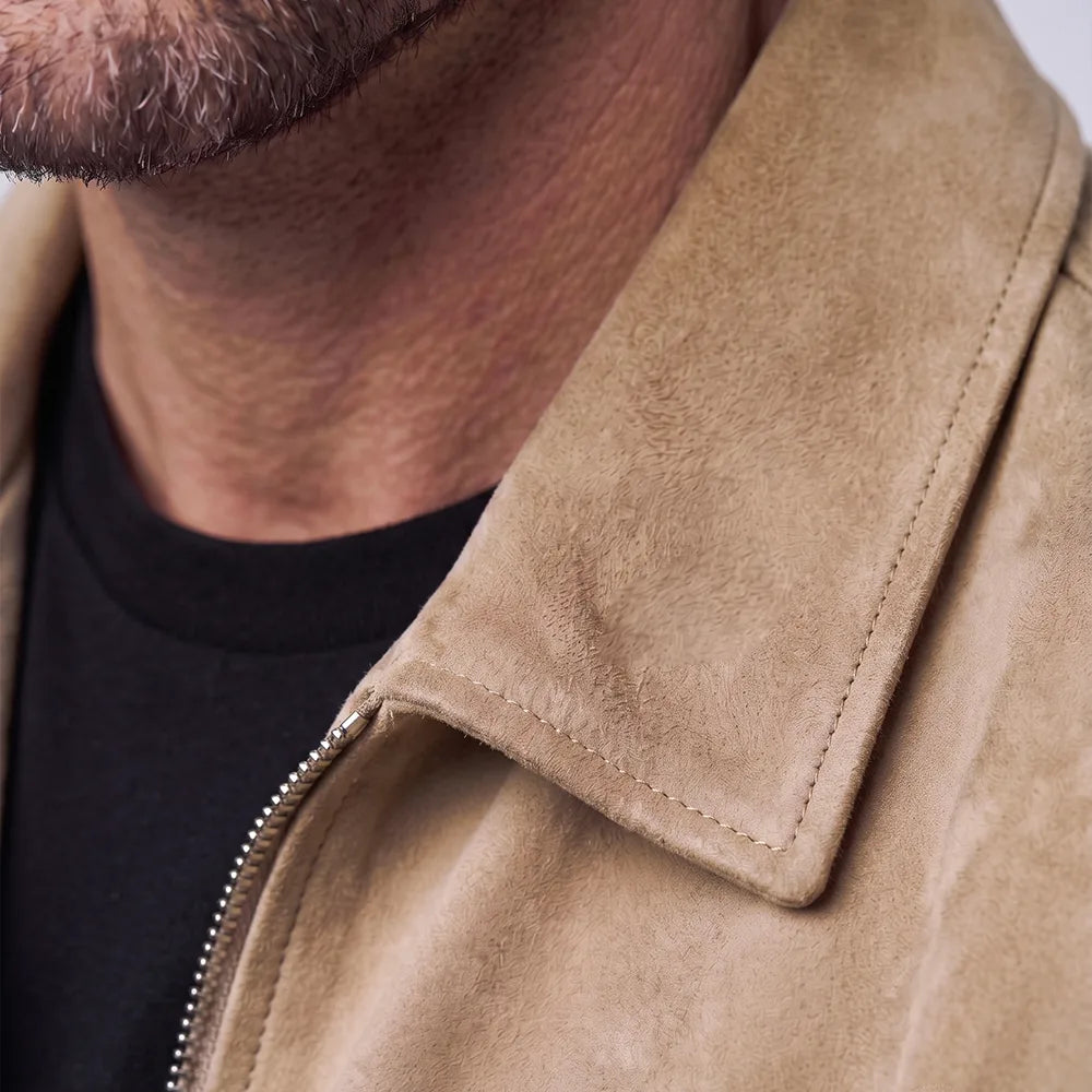 Men's Goatskin Suede Shirt Jacket | Zip-Front All Season