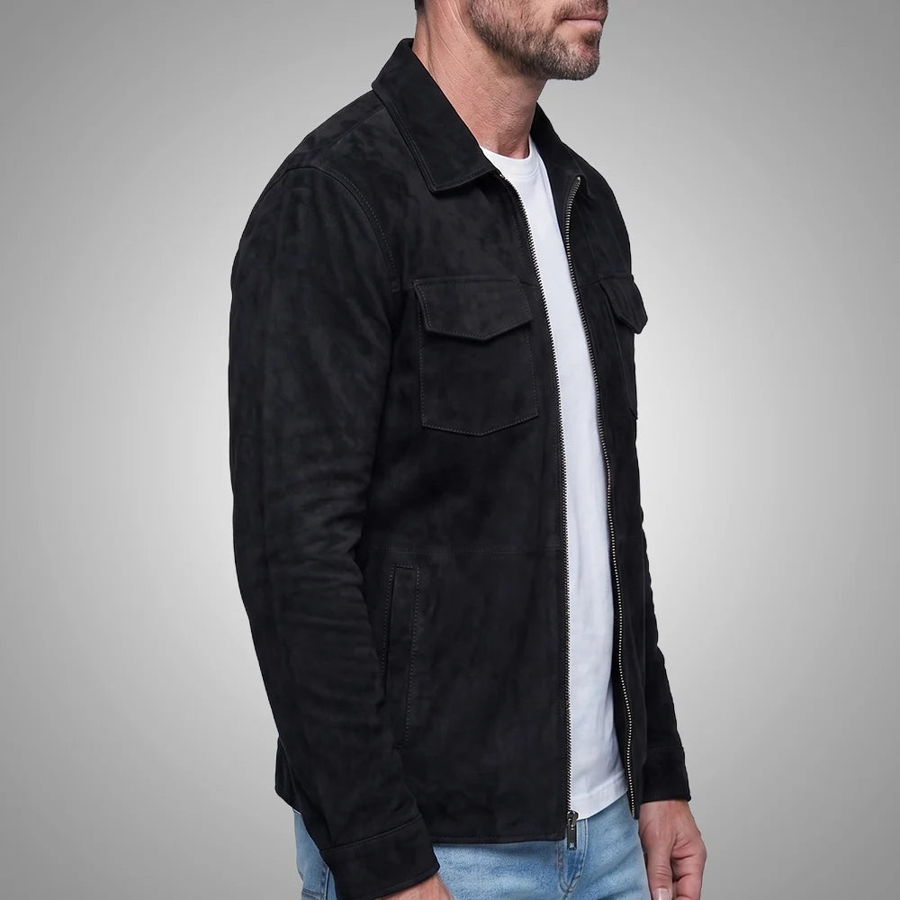 Men's Goatskin Suede Shirt Jacket | Zip-Front All Season