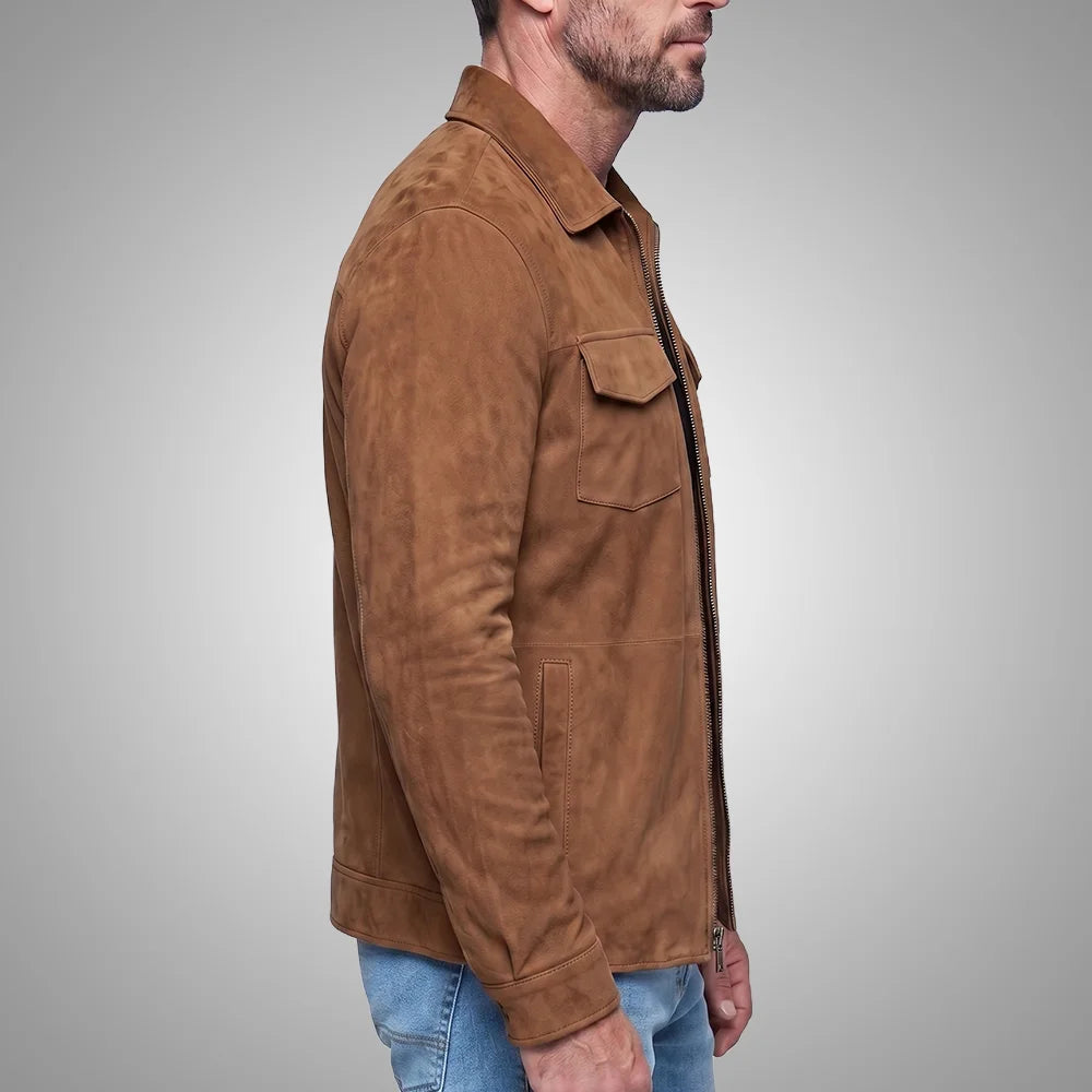 Men's Goatskin Suede Shirt Jacket | Zip-Front All Season