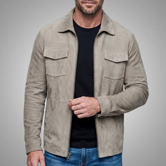 Grey Men's Goatskin Suede Shirt Jacket | Zip-Front All Season