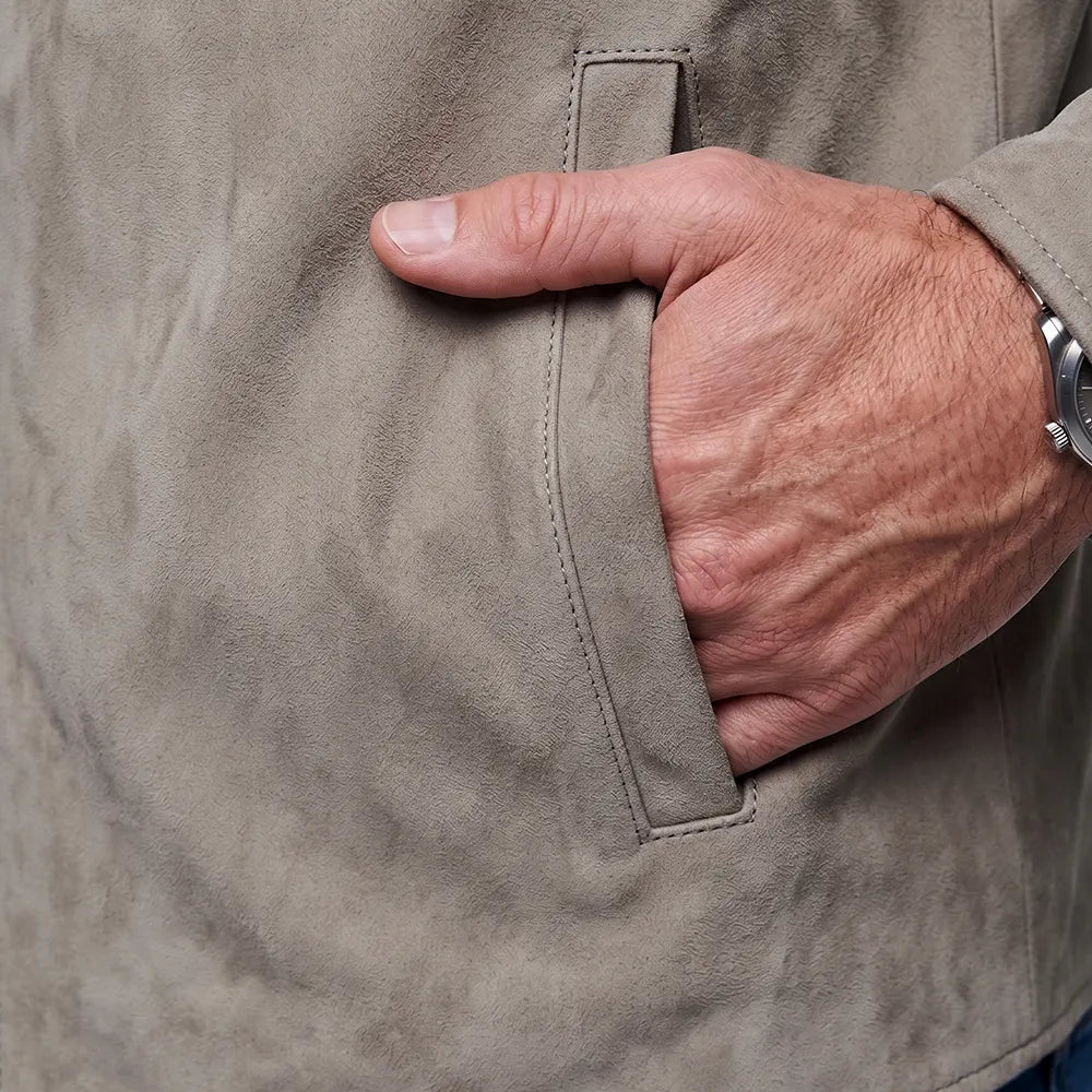 Grey Men's Goatskin Suede Shirt Jacket | Zip-Front All Season