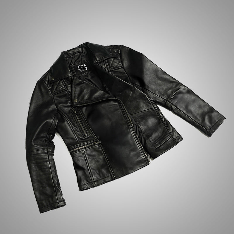 Black Biker Jacket - Quilted