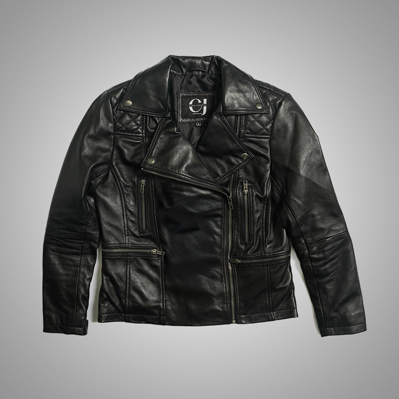 Black Biker Jacket - Quilted