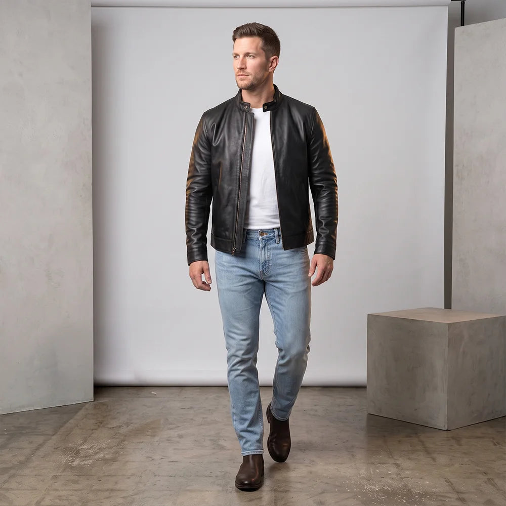 IronSoul Lambskin Black Motorcycle Jacket, 100% Real Leather