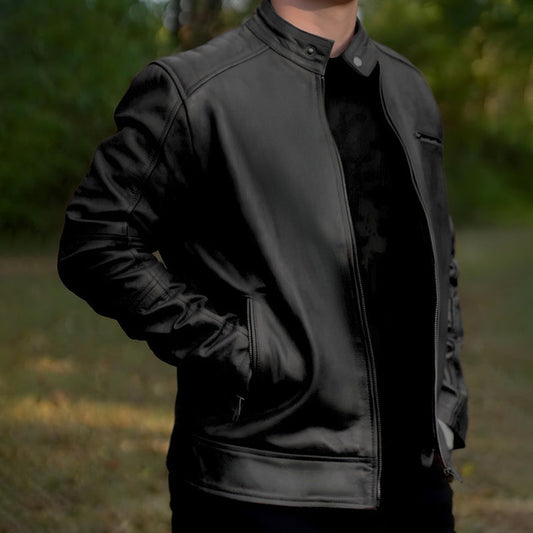 Dean Black Biker Jacket by Cuir Jackets USA