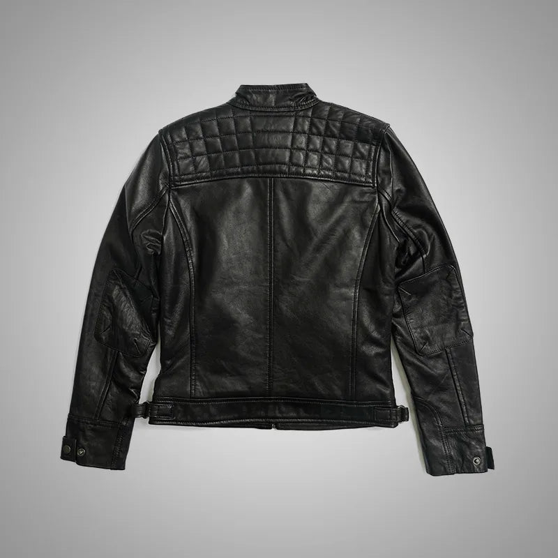 Mocha Luxe Women’s Racer Leather Jacket - Black