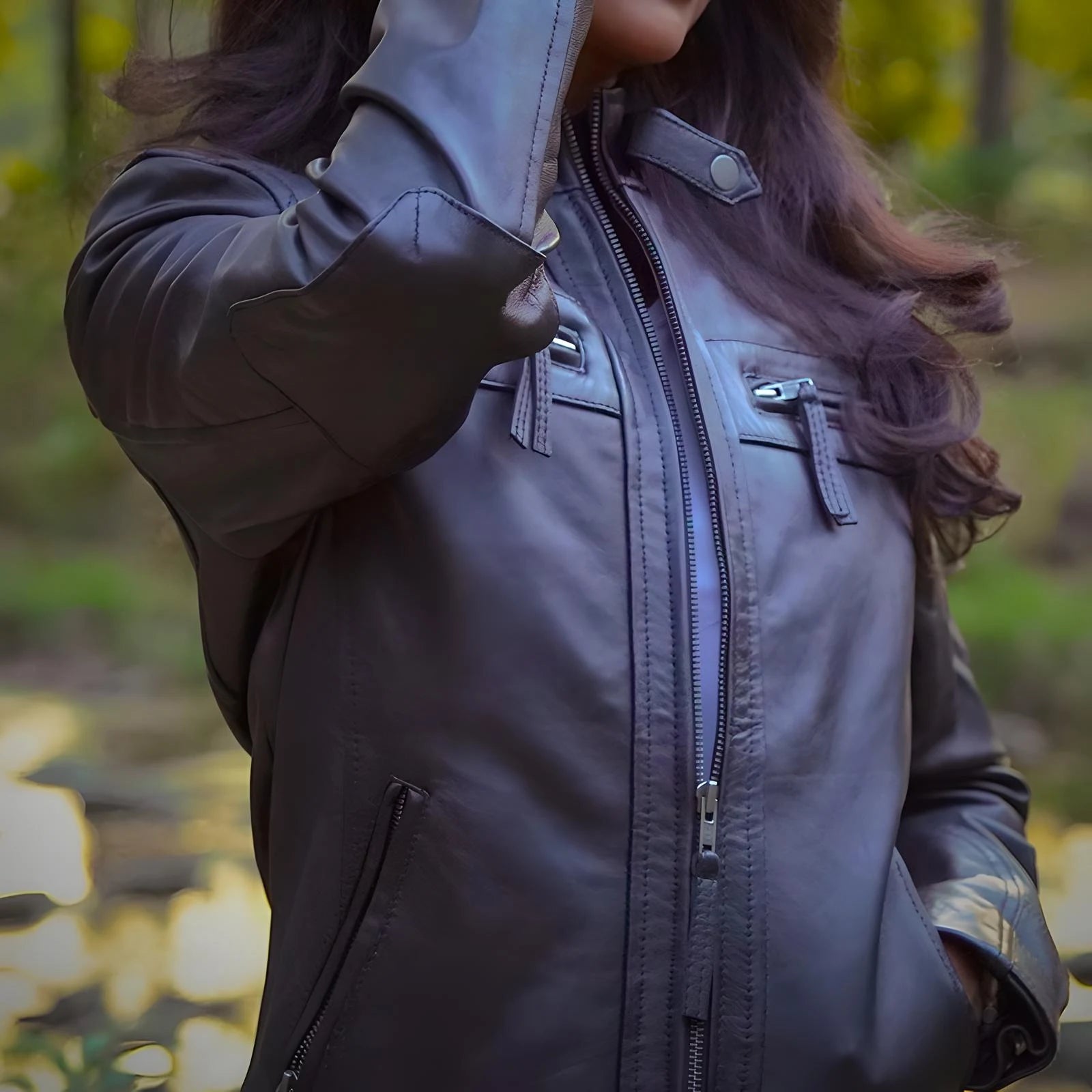 Mocha Luxe Women’s Racer Leather Jacket - Black