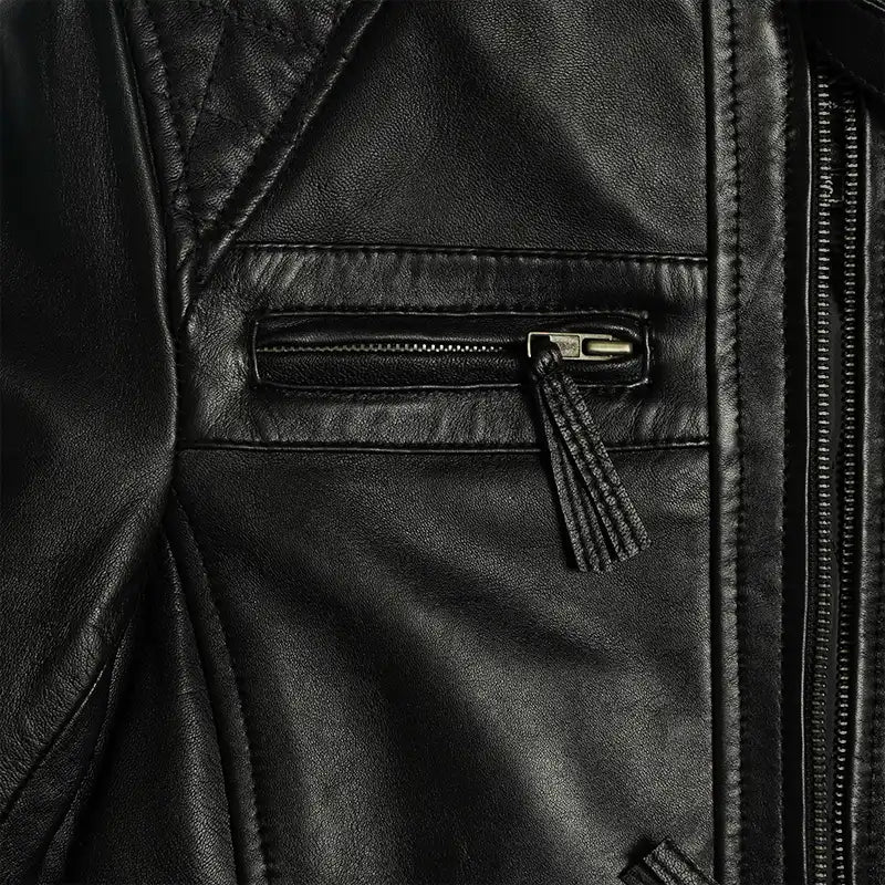 Mocha Luxe Women’s Racer Leather Jacket - Black