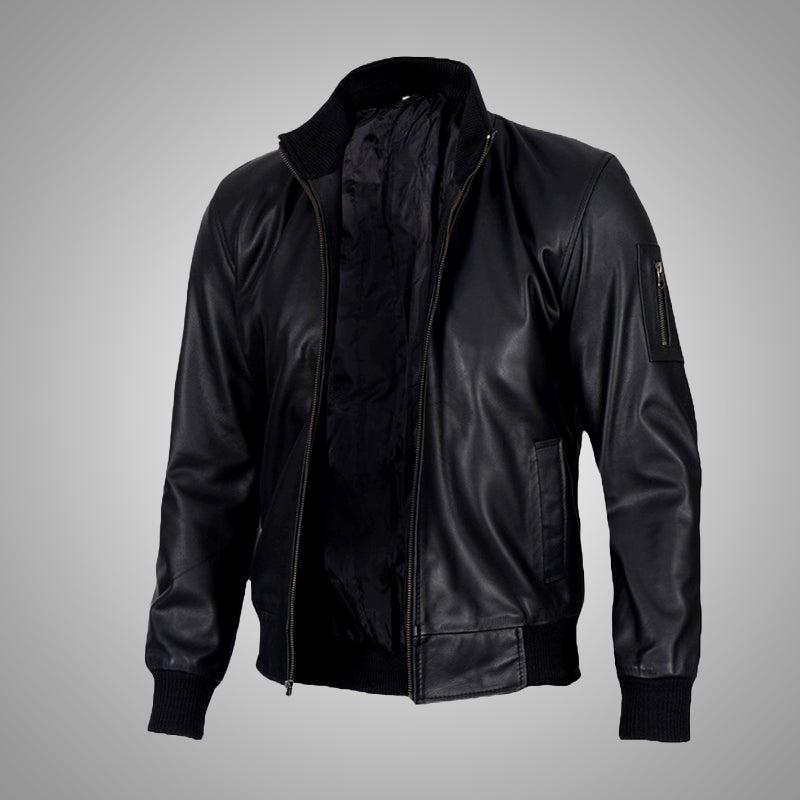 Black Bomber Jacket (Longer collar)