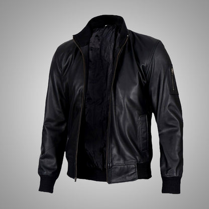 Black Bomber Jacket (Longer collar)