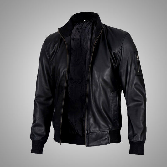 Black Bomber Jacket (Longer collar)