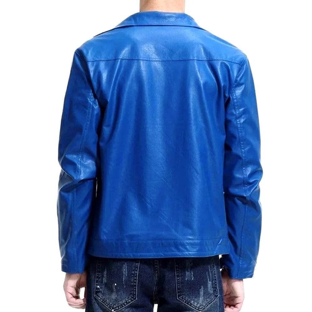 Men’s Blue Leather Biker Jacket