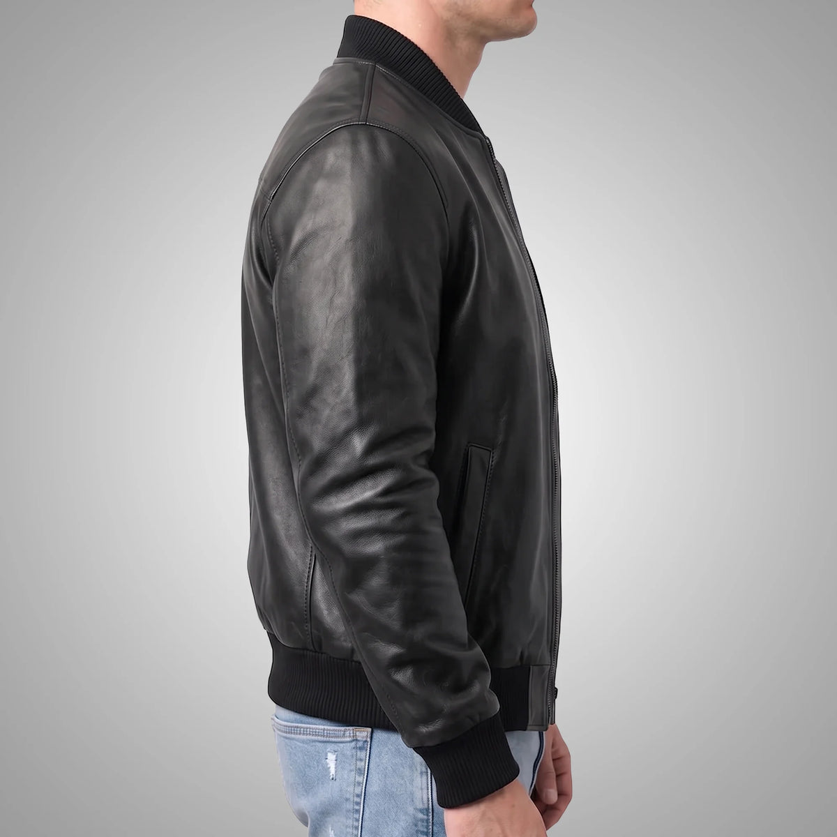 Genuine Leather Suede Bomber Jacket | Black