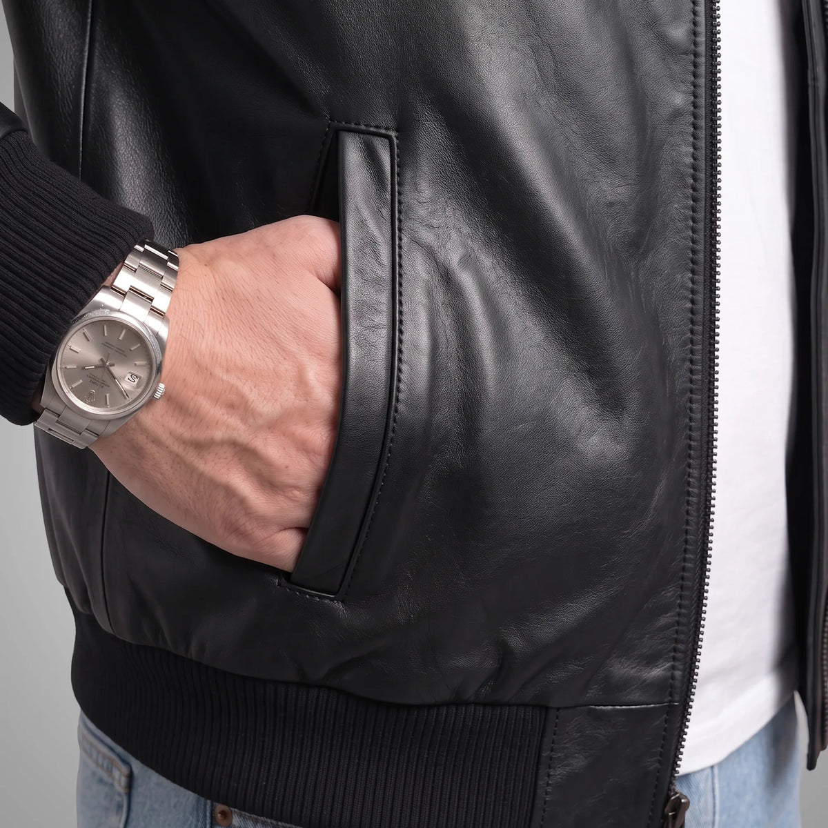 Genuine Leather Suede Bomber Jacket | Black
