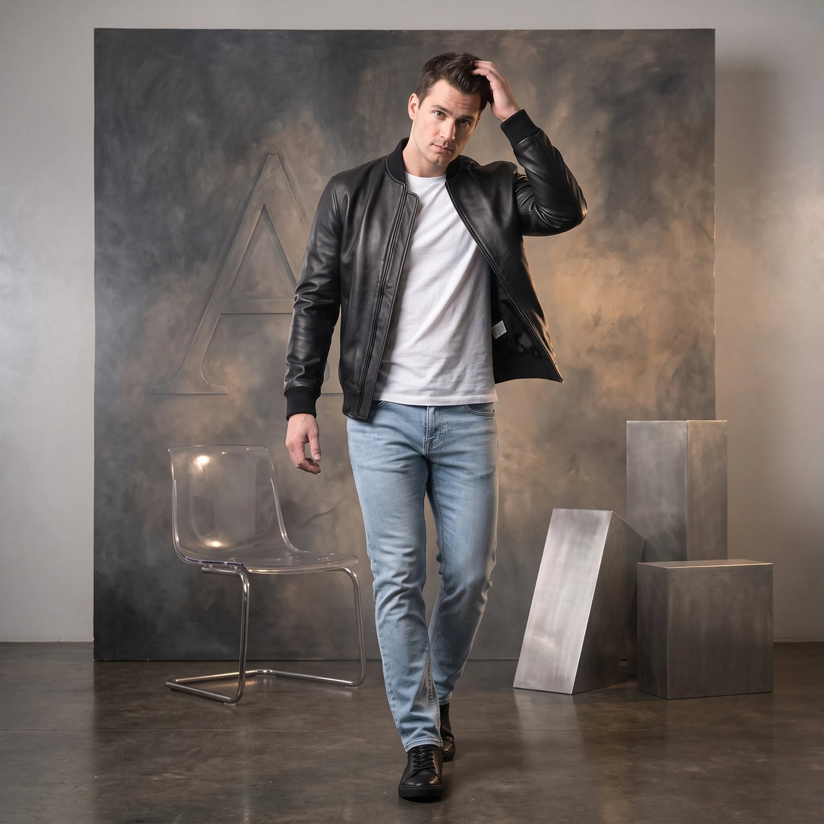 Genuine Leather Suede Bomber Jacket | Black