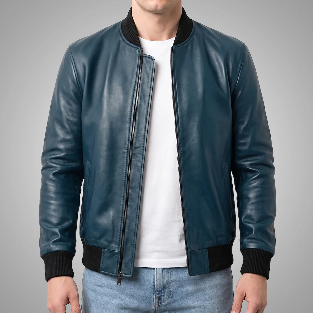 Genuine Leather Suede Bomber Jacket | Blue