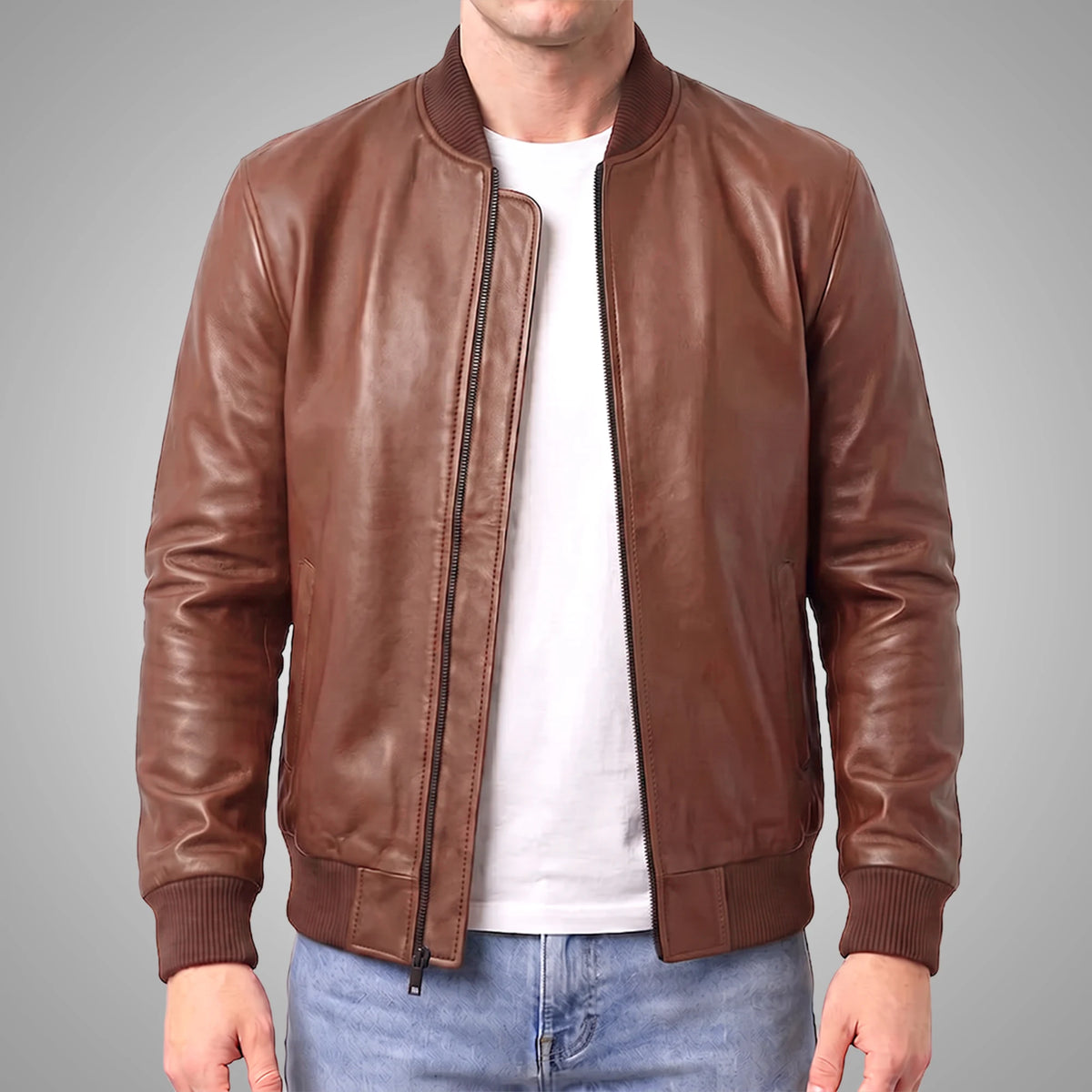 Genuine Leather Suede Bomber Jacket | Light Brown
