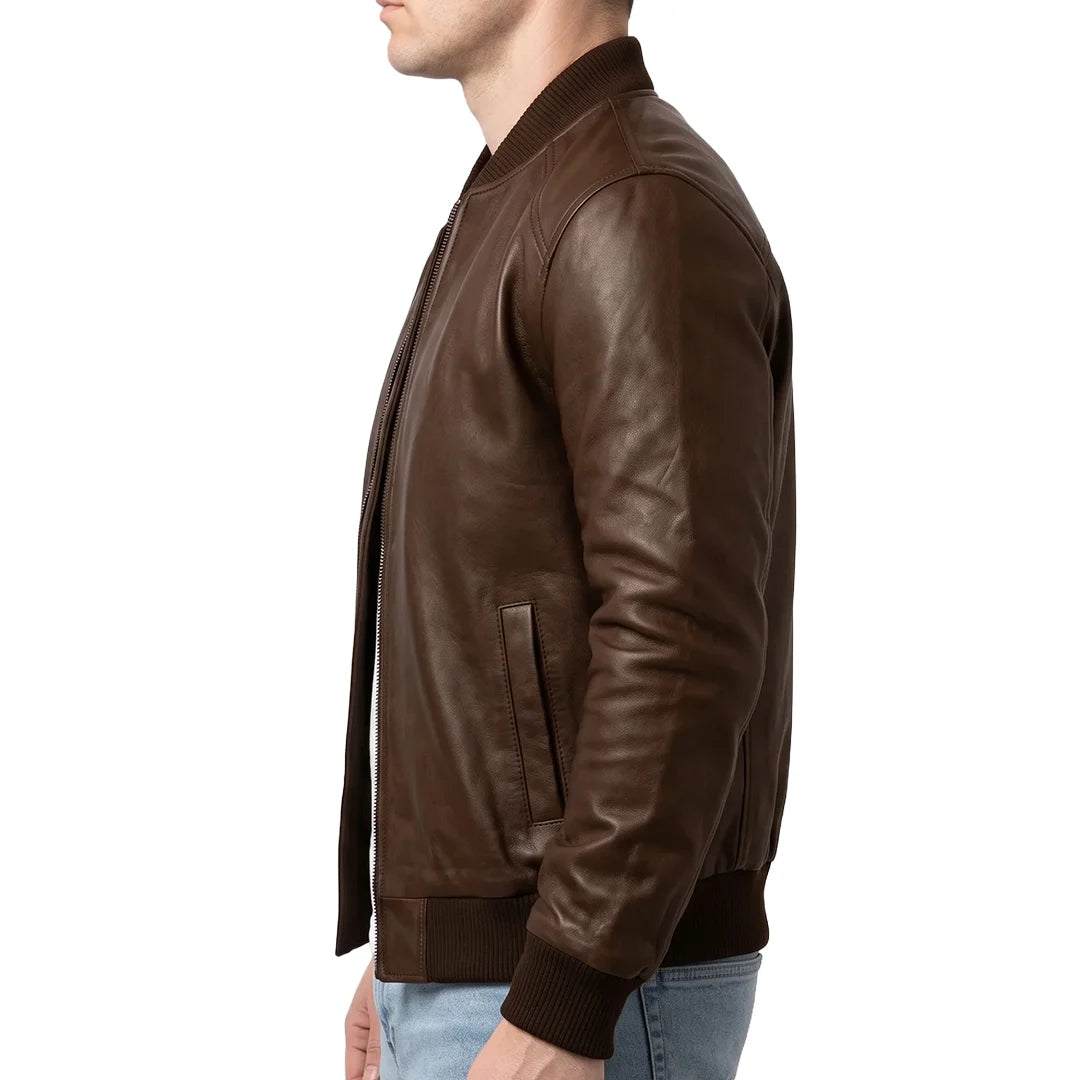 Genuine Leather Bomber Jacket | Espresso Brown