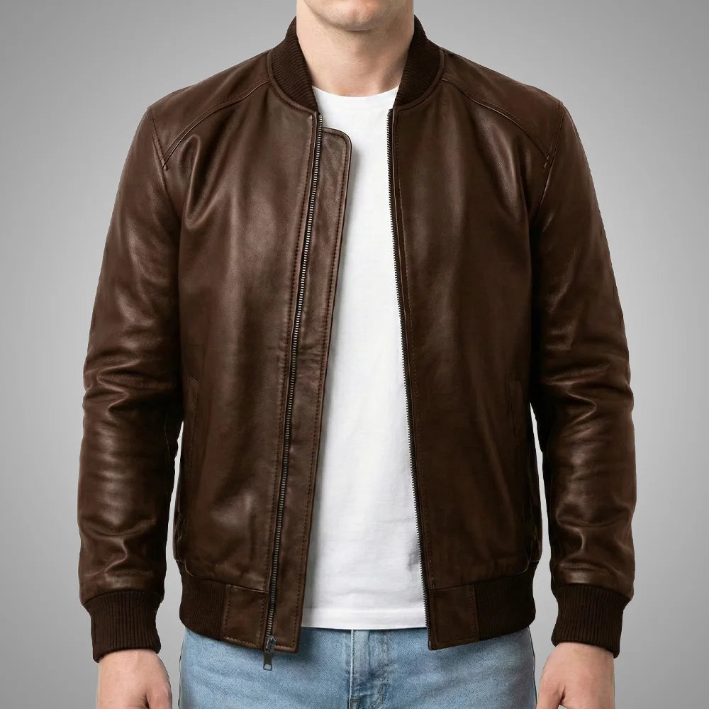 Genuine Leather Bomber Jacket | Espresso Brown