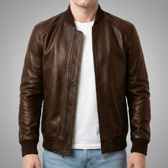 Genuine Lambskin Leather Bomber Jacket | Espresso Brown