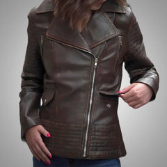 Lambskin Biker Jacket, Ashen Brown | Premium Women's Moto
