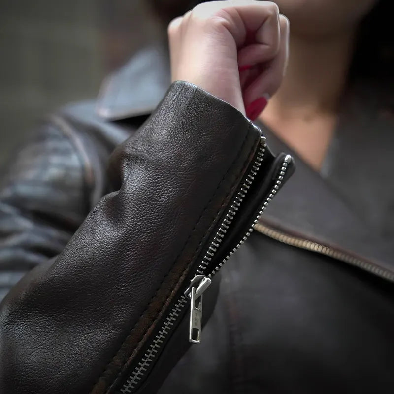 IronMark Classic – Premium Lambskin Biker Jacket - Ashen Brown