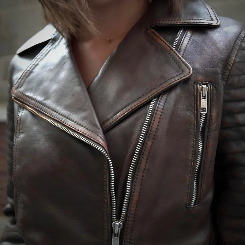 IronMark Classic – Premium Lambskin Biker Jacket - Ashen Brown