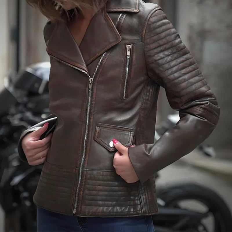 IronMark Classic – Premium Lambskin Biker Jacket - Ashen Brown