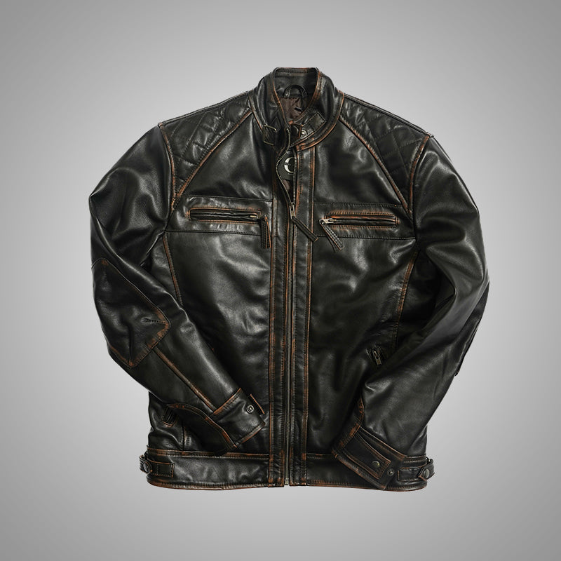 Brown Biker Jacket - Quilted