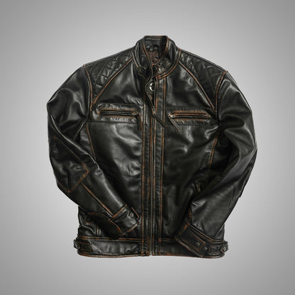 Brown Biker Jacket - Quilted