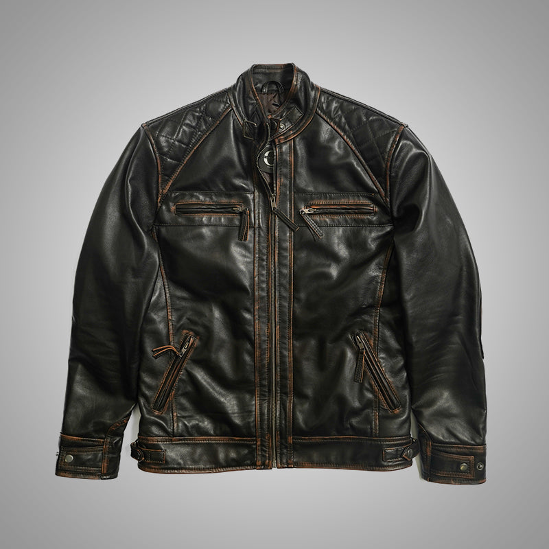 Brown Biker Jacket - Quilted