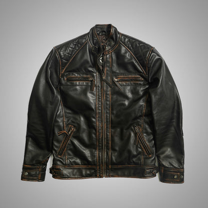 Brown Biker Jacket - Quilted